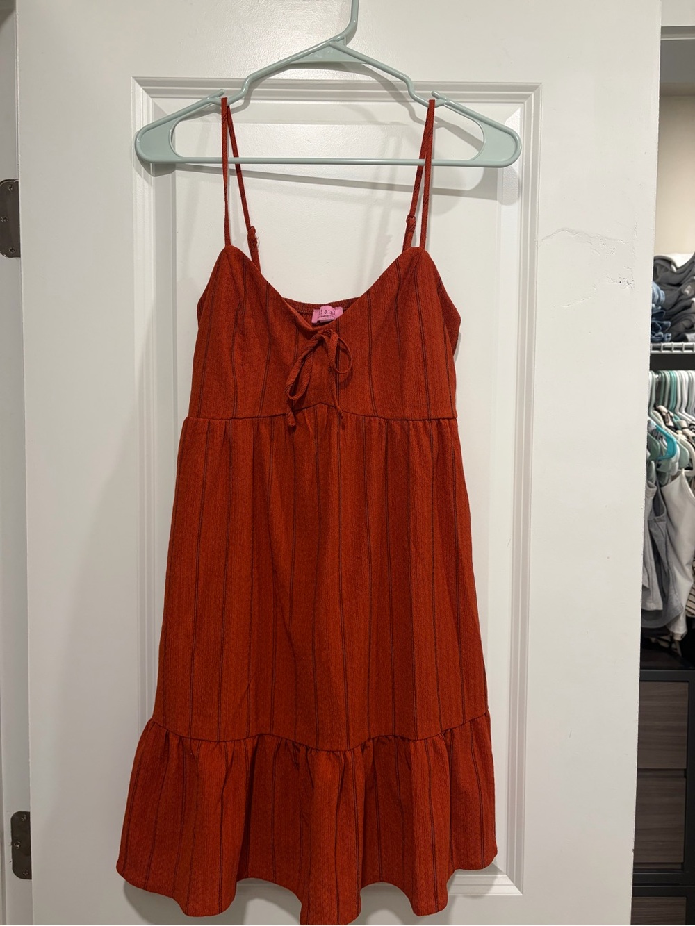 Francesca's Rust Red Tie-Front Spaghetti Strap Mini Dress